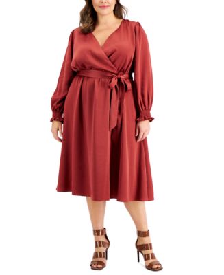plus size red jumper dress Knitted Dress Plus Size Plus Size Red V Neck Long Sleeves Midi Jumper Dress  With Pockets