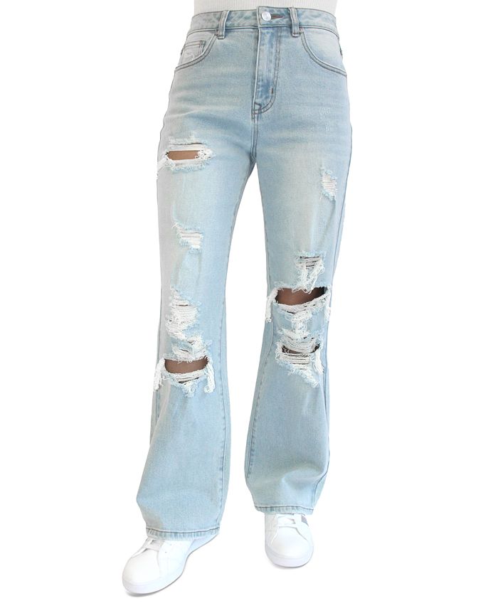 Almost Famous Juniors' Ripped Straight-Leg Jeans - Macy's