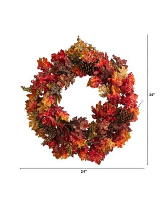 24" Autumn Maple, Berries and Pinecone Fall Artificial Wreath