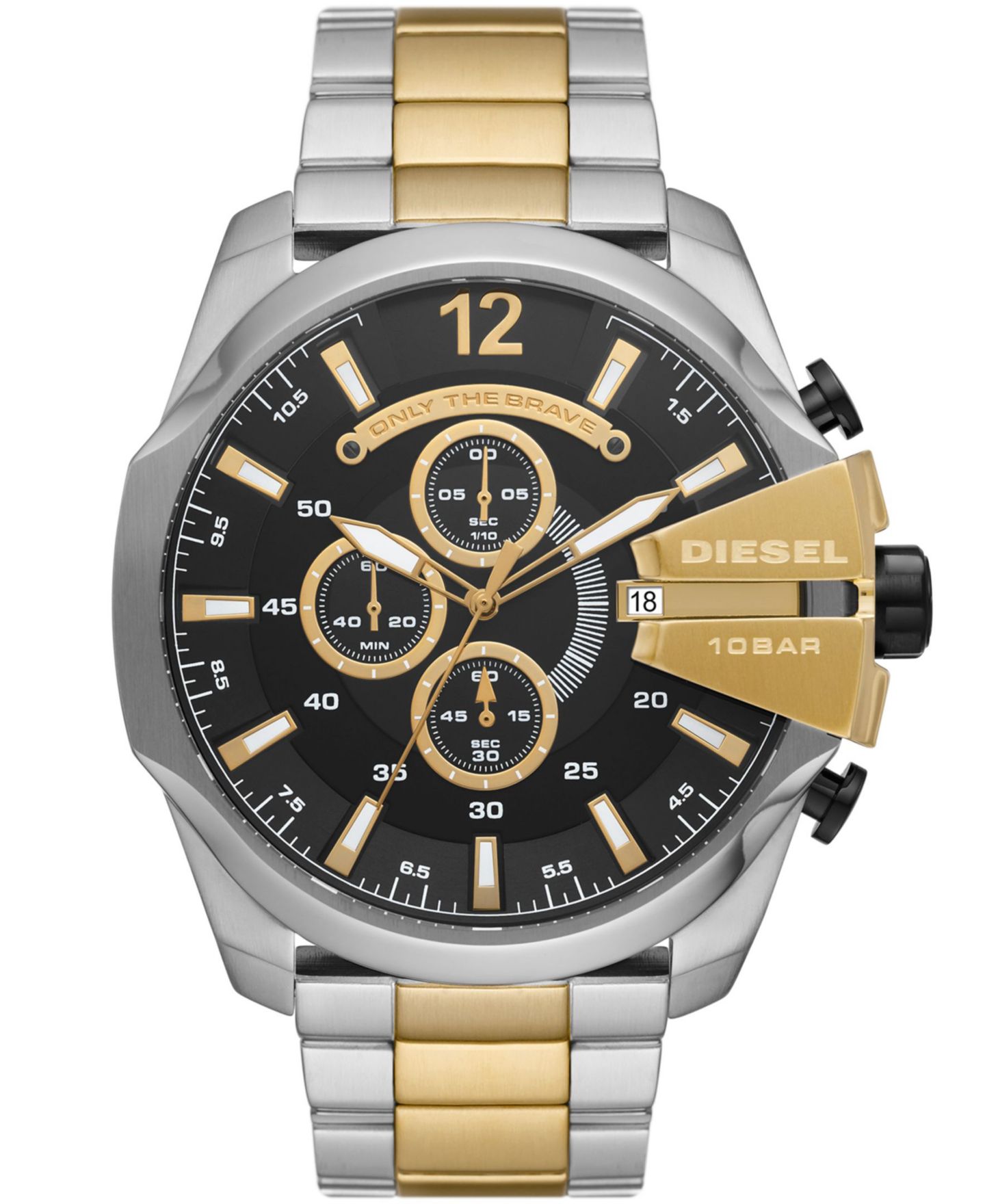 Мужские часы Diesel Mega Chief Chronograph Two-Tone Stainless Steel Bracelet Watch, 51mm — фото 1