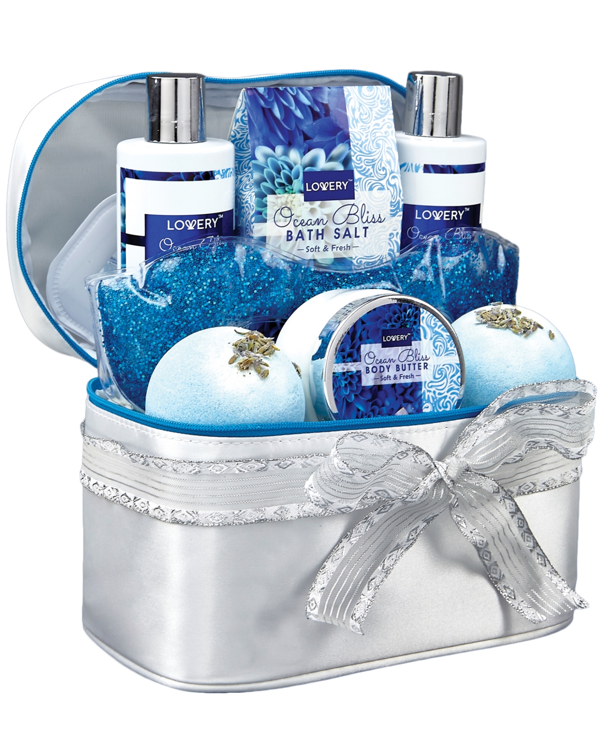 Ocean Bliss Body Care Gift Set, Bath and Shower Essentials with Cosmetic Bag, 9 Piece