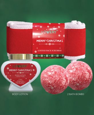 Strawberry Sandalwood Christmas Gift Set, Bath and Body Care Gift Package, 8 Piece