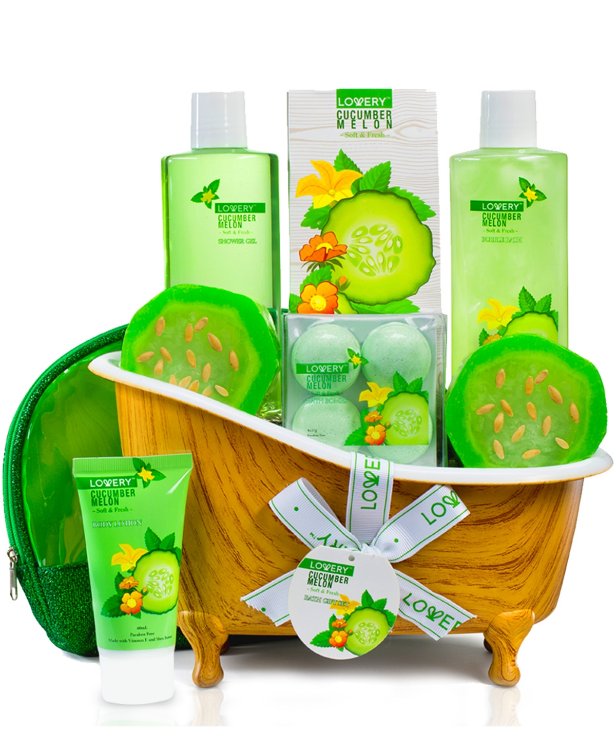 Lovery Organic Cucumber Melon Bath and Body Care Gift Set, Relaxing Home Spa Kit, 12 Piece