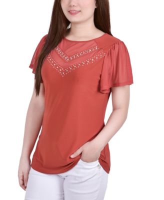 Women's Studded Top with Mesh Details