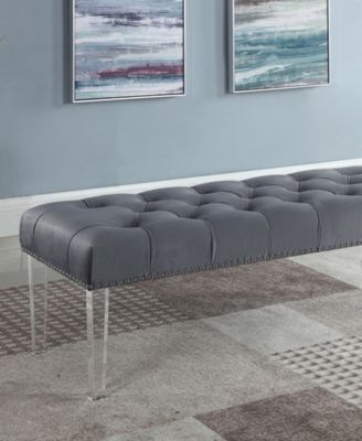 Thomas Suede Upholstered Tufted Bench with Acrylic Legs