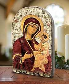 Virgin Mary Gold-Tone Plated Wood Arch Shape Icon, 6" x 4"