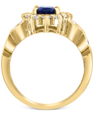 EFFY&reg; Sapphire (2-1/4 ct. t.w.) & Diamond (1-1/10 ct. t.w.) Halo Statement Ring in 14k Gold