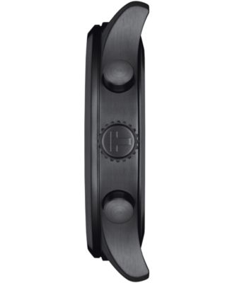 Men's Swiss Chronograph XL Vintage Black Leather Strap Watch 45mm