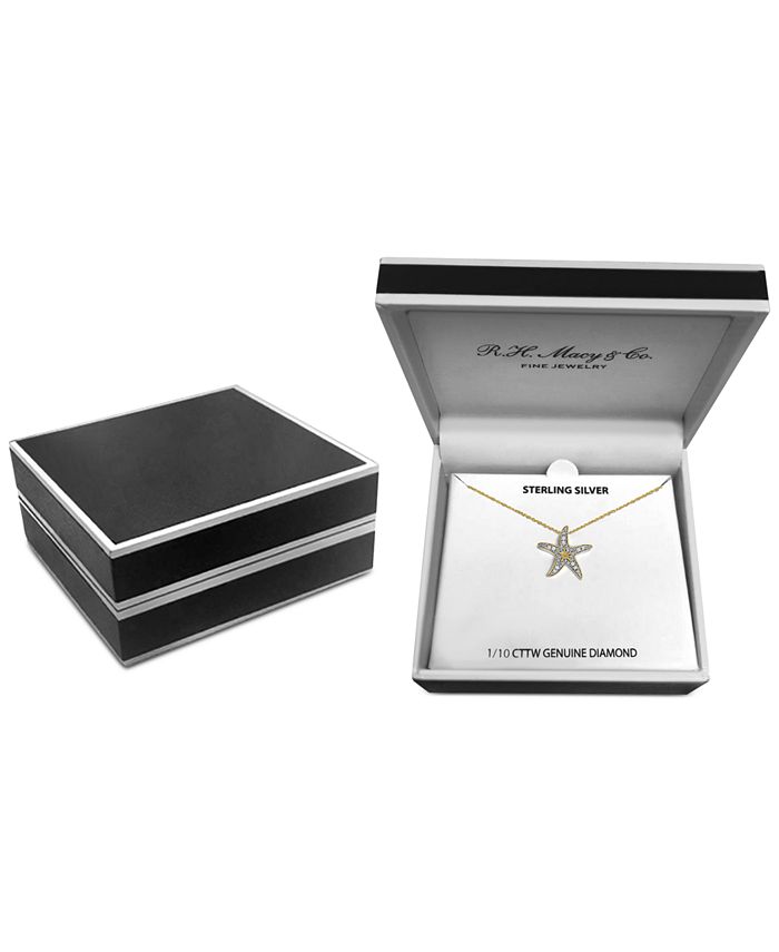Macy's - Diamond Starfish 18" Pendant Necklace (1/10 ct. t.w.) in 14k Gold-Plated Sterling Silver
