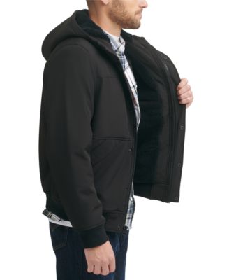 Levi's Men's Soft Shell Sherpa Lined Hooded Bomber Jacket - Mixed Media Hoodie Style