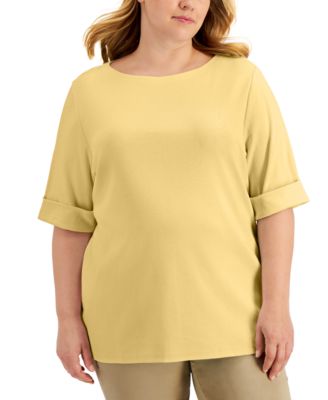 Karen Scott - Plus Size Cotton Elbow-Sleeve Top