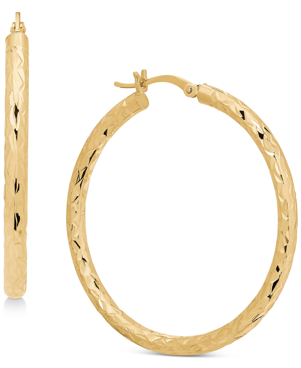 MACY'S TEXTURED ROUND MEDIUM HOOP EARRINGS IN 14K GOLD, 40MM