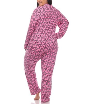 Plus Size 2 Piece Long Sleeve Heart Print Pajama Set