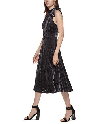Calvin Klein Velvet Polka-Dot Halter Dress - Macy's