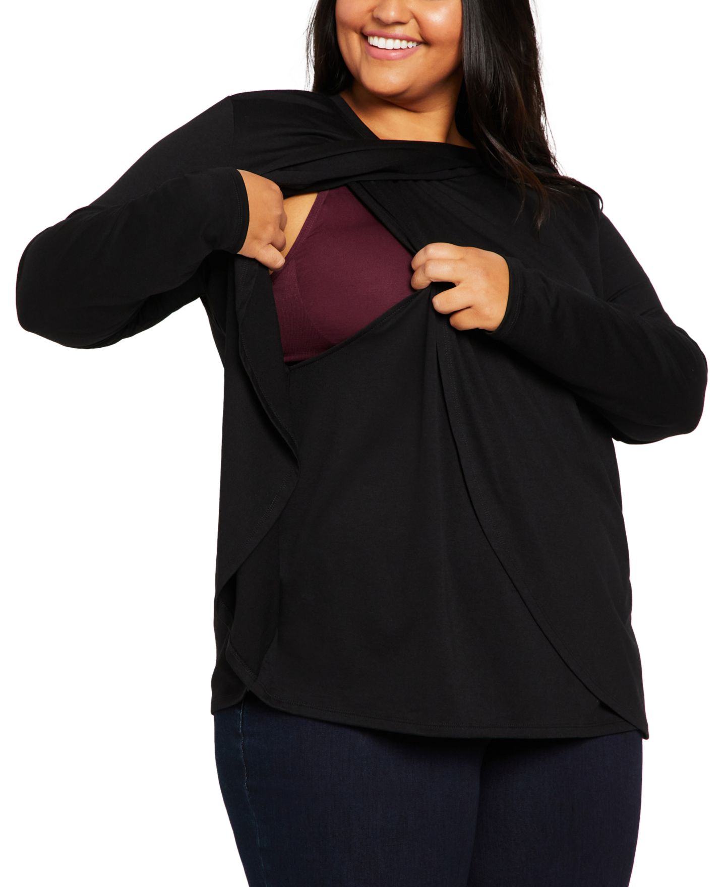 Женская футболка Motherhood Maternity Plus Size Crewneck Nursing, цвет: Чёрный — фото 1