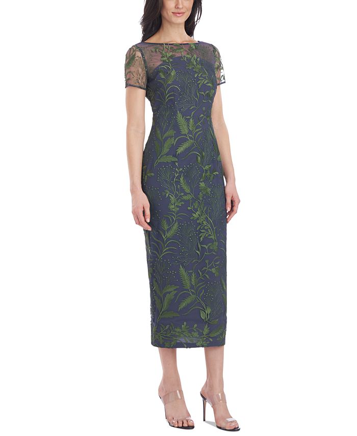 JS Collections JC Collections Embroidered Mesh Midi Dress - Macy's