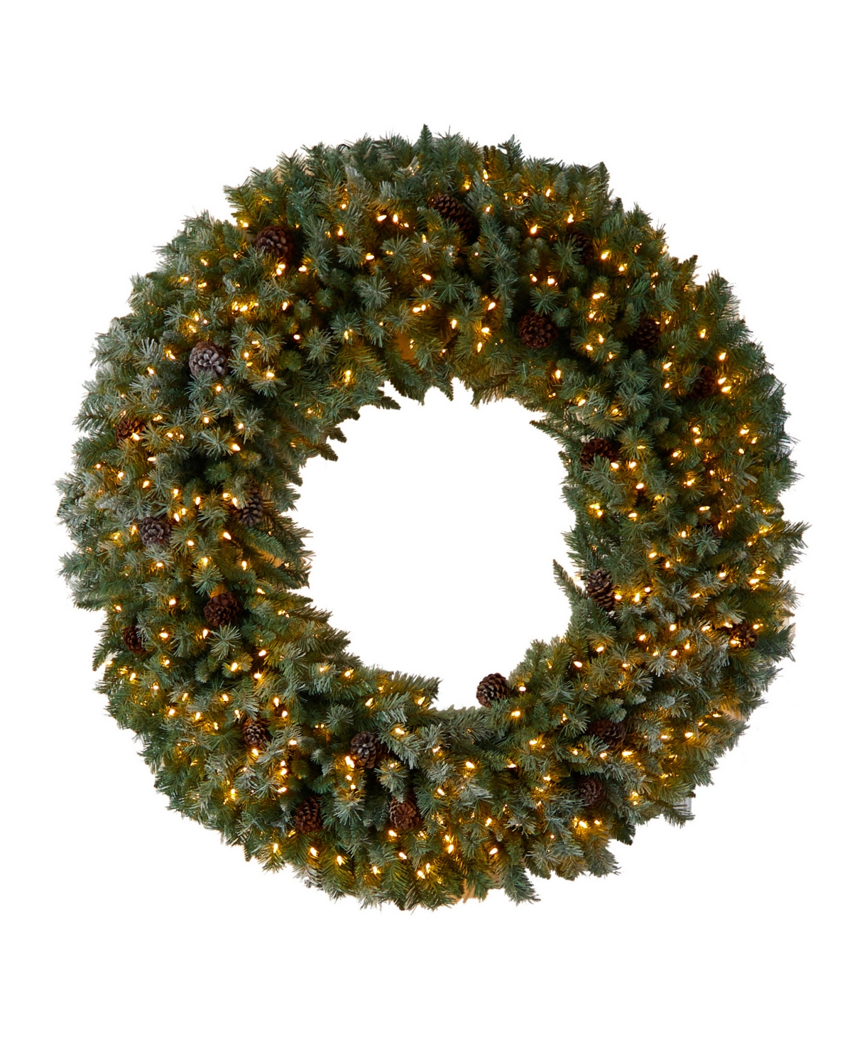 Giant Flocked Artificial Christmas Wreath with Pinecones, 400 Clear Led Lights and 760 Bendable Branches, 5'
