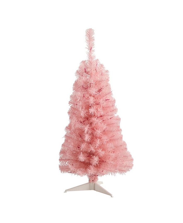 Nearly Natural Pink Artificial Christmas Tree with 50 LED Lights and