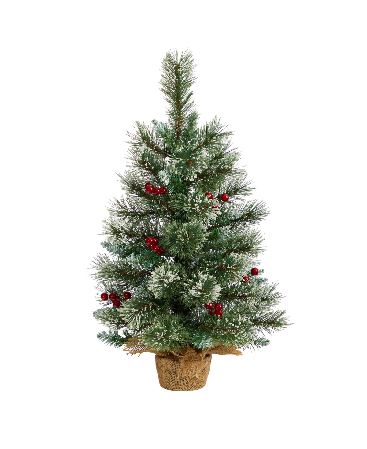 Nearly Natural Snow Tipped Pine and Berry Artificial Christmas Tree with 35 Warm Led Lights in Burlap Base, 2'