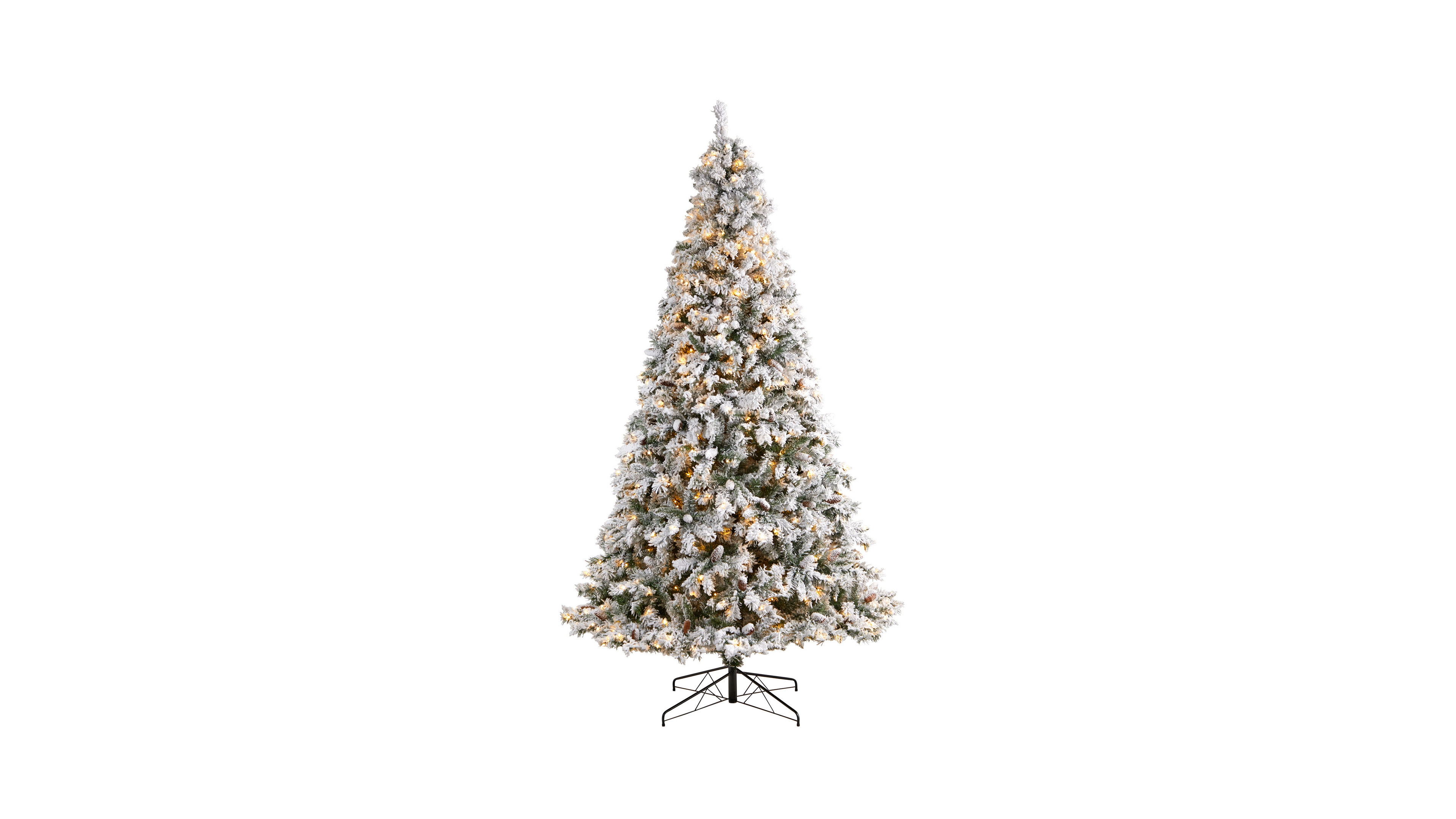 Flocked River Mountain Pine Artificial Christmas Tree with Pinecones and 650 Clear Led Lights, 9'