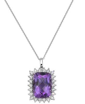 EFFY Collection - Amethyst (9-7/8 ct. t.w.) & Diamond (1/5 ct. t.w.) 18" Pendant Necklace in 14k White Gold