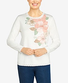 Petite Echo Canyon Floral Applique Yoke Sweater