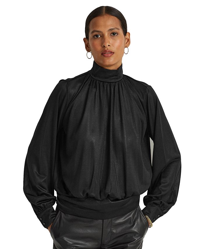 Lauren Ralph Lauren Women's Foil-Print Jersey Polo Shirt - Macy's