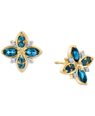 Macy's - Blue Topaz (5/8 ct. t.w.) & Diamond (1/20 ct. t.w.) Flower Stud Earrings in 14k Gold