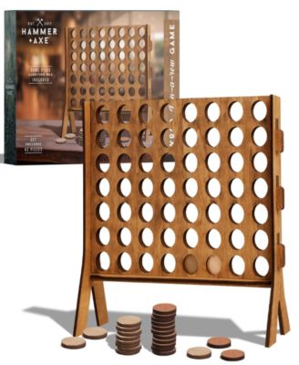 Hammer + Axe Tabletop 4 in a Row Wooden Gaming Set, 64 Piece