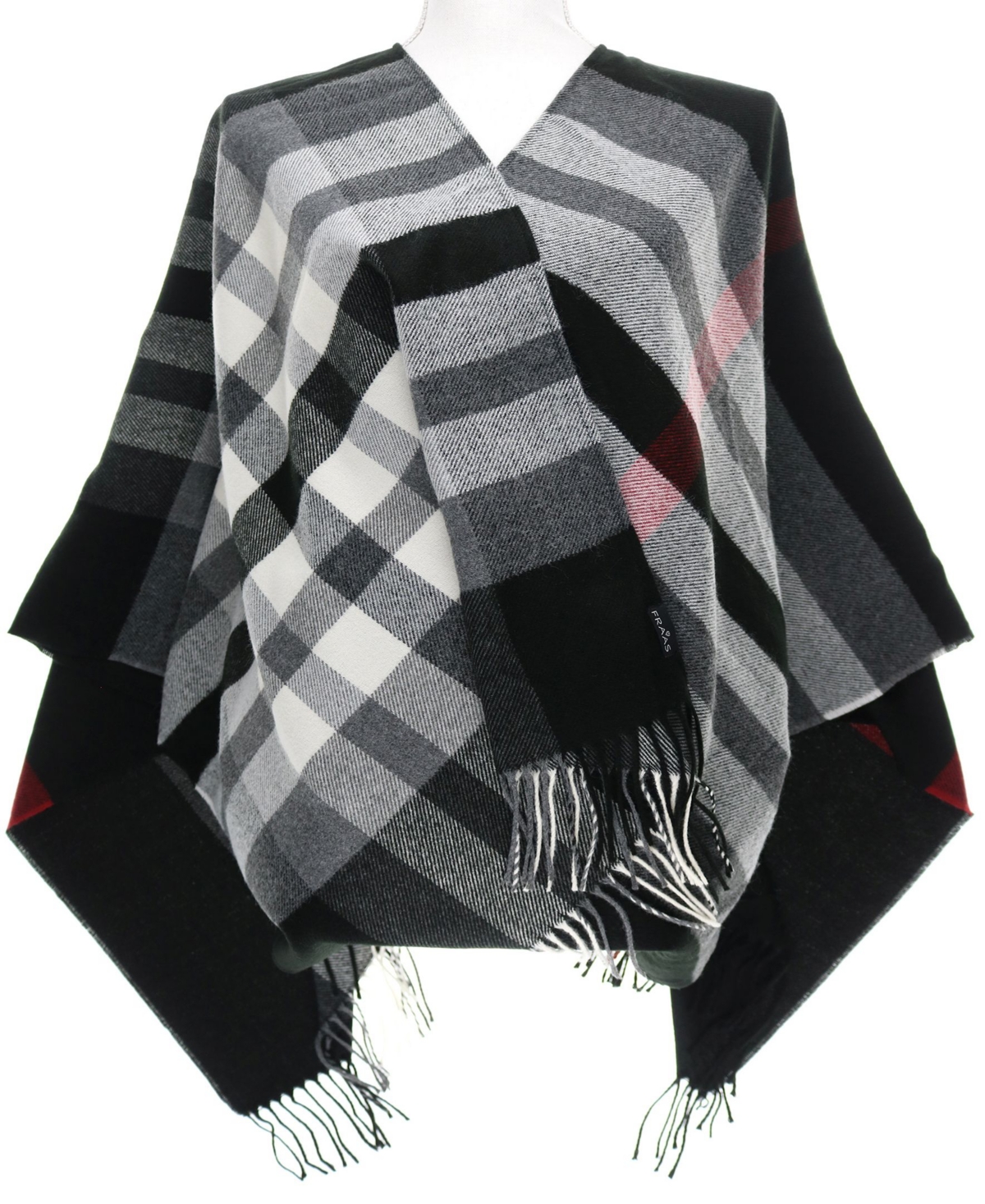 Fraas Women's  Plaid Cape Sweater With Fringe-trim In Black