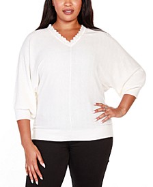 Black Label Plus Size Lace-Trim V-Neck Sweater