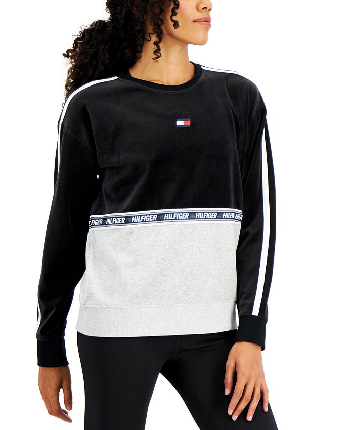 Tommy Hilfiger Women\'s Colorblocked Velour Logo-Tape Sweatshirt - Macy\'s