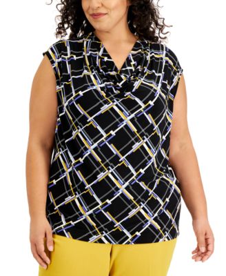 Kasper - Plus Size Printed Cowl-Neck Top