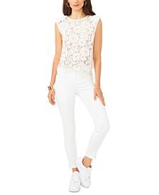Sleeveless Lace Shoulder Pad Top
