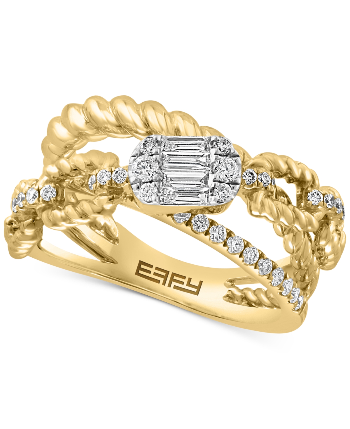 EFFY COLLECTION EFFY DIAMOND BAGUETTE & ROUND OPEN CROSSOVER RING (1/2 CT. T.W.) IN 14K GOLD