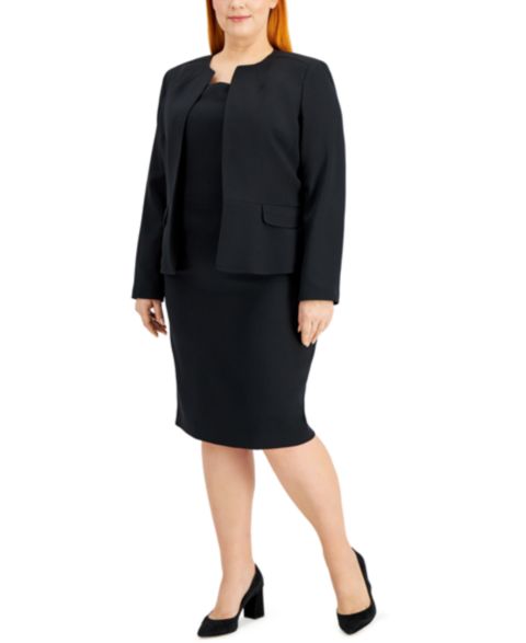 Женские платья Le Suit Plus Size Cardigan Jacket & Sheath 2 Piece Dress Suit, цвет: Чёрный