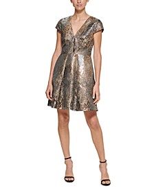 Metallic Jacquard V-Neck Dress