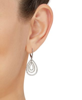 Diamond Concentric Teardrop Leverback Drop Earrings (1 ct. t.w.) in Sterling Silver