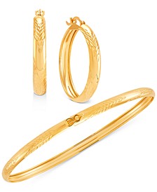 2-Pc. Set Textured Bangle & Small Hoop Earrings in 10k Gold