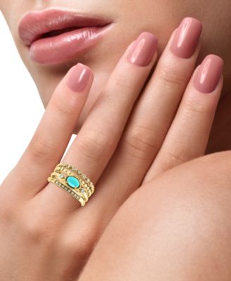EFFY&reg; Turquoise & Diamond (1/6 ct. t.w.) Multirow Ring in 14k Gold