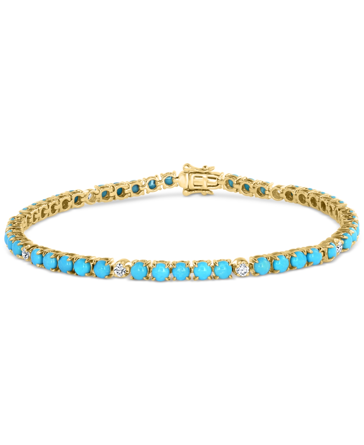Effy Turquoise & Diamond (1/3 ct. t.w.) Tennis Bracelet in 14k Gold - 14K Yellow Gold