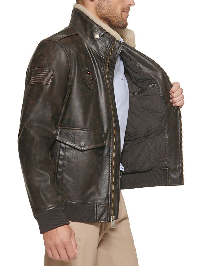 Tommy Hilfiger Men's Faux Leather Aviator Bomber Jacket, Created for Macy's & Reviews Coats