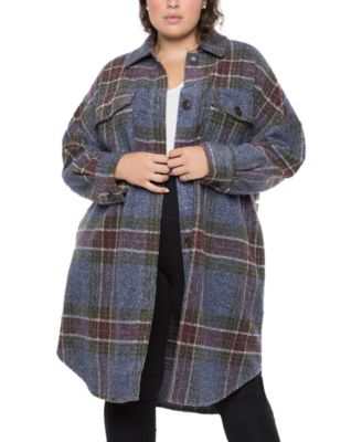 Black Tape - Trendy Plus Size Plaid Jacket
