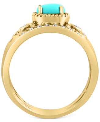 EFFY&reg; Turquoise & Diamond (1/6 ct. t.w.) Multirow Ring in 14k Gold
