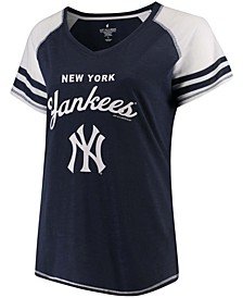 Women's Navy New York Yankees Three Out Color Blocked Raglan Sleeve T-shirt