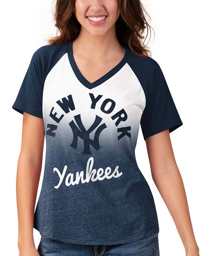 Touch Women's Navy, White New York Yankees Shortstop Ombre Raglan V-Neck T- shirt - Macy's