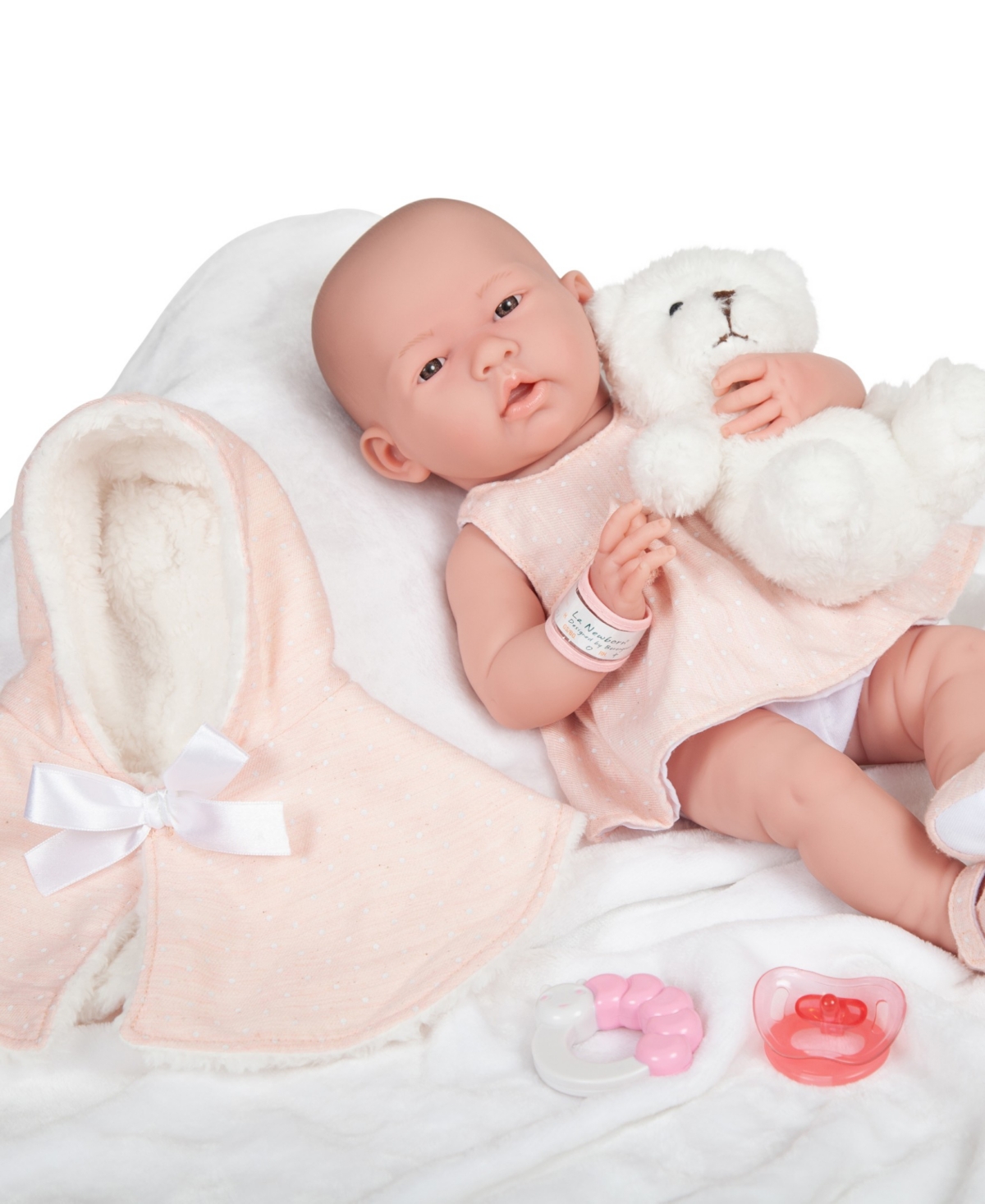 Shop Jc Toys La Newborn 15" Real Girl Baby Doll With Teddy Bear Set, 9 Pieces In Blush