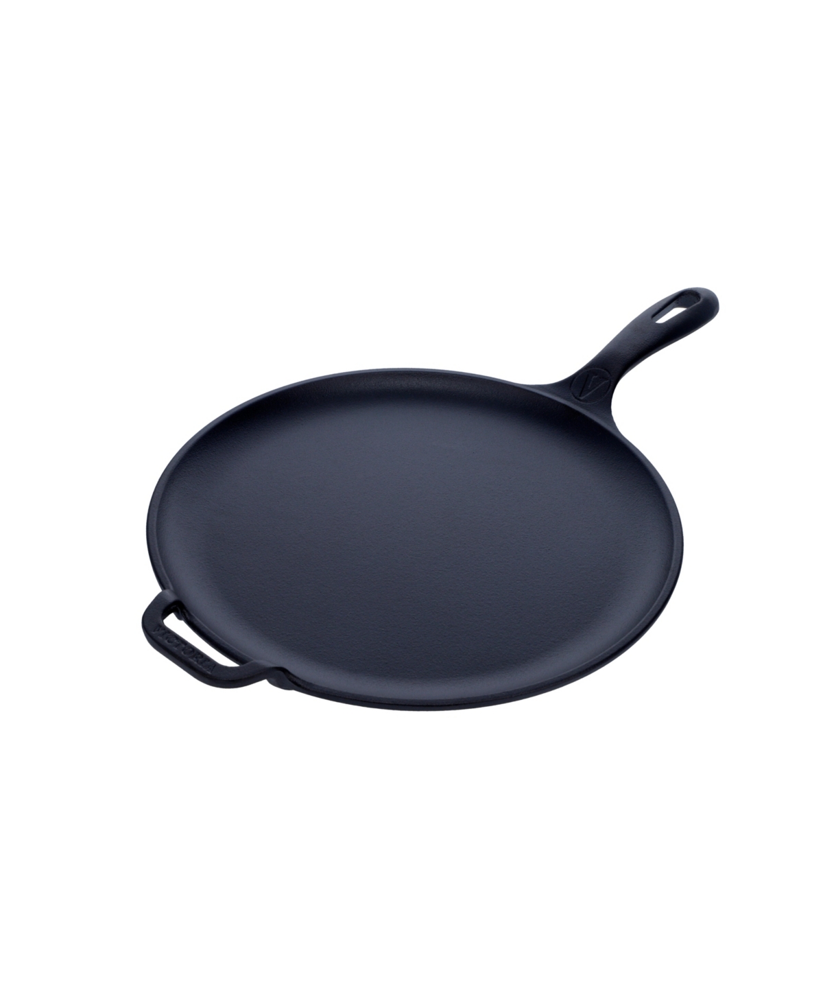 Victoria 12" Comal With Long Handle And Helper Handle, Seasoned In Black