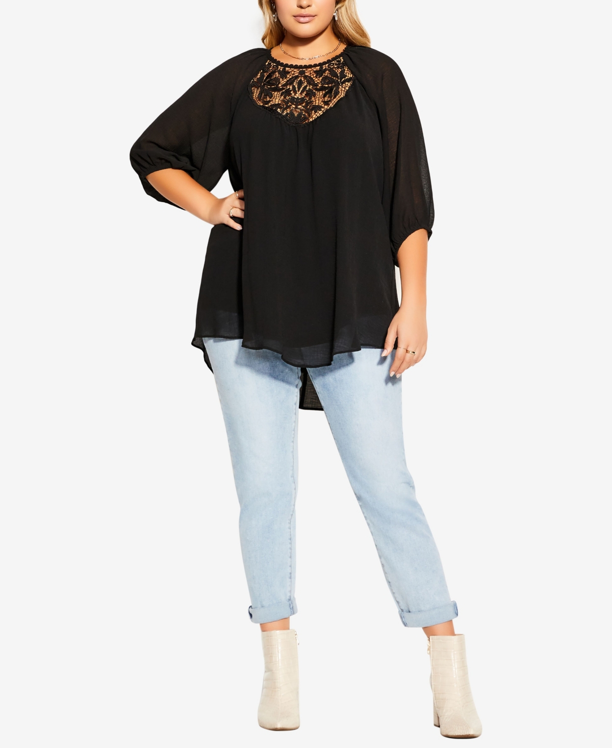 City Chic Trendy Plus Size Lace Love Top In Black Modesens