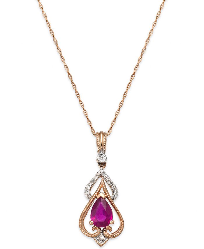 Macy's Ruby (7/8 ct. t.w.) and Diamond Accent Pendant Necklace in 14k ...